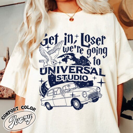wizard flying car comfort colors shirt vintage universal studios womens wizard school t shirt get in loser tee rs0kg