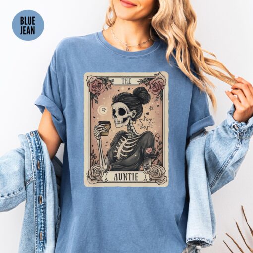 aunt tarot card shirt for women skeleton tee coffee lover auntie gift mothers day pregnancy reveal shirt auoag