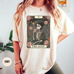 aunt tarot card shirt for women skeleton tee coffee lover mothers day gift pregnancy reveal to sister hmjne