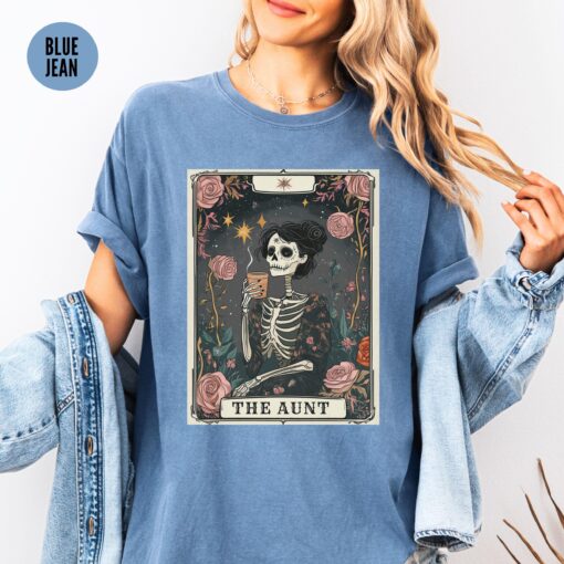 aunt tarot card shirt for women skeleton tee coffee lover mothers day gift pregnancy reveal to sister jemit