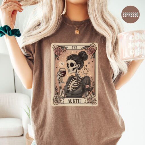 aunt tarot card shirt for women skeleton tee wine lover auntie shirt mothers day gift pregnancy reveal to sister nctk8