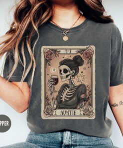 aunt tarot card shirt for women skeleton tee wine lover auntie shirt mothers day gift pregnancy reveal to sister sejcu