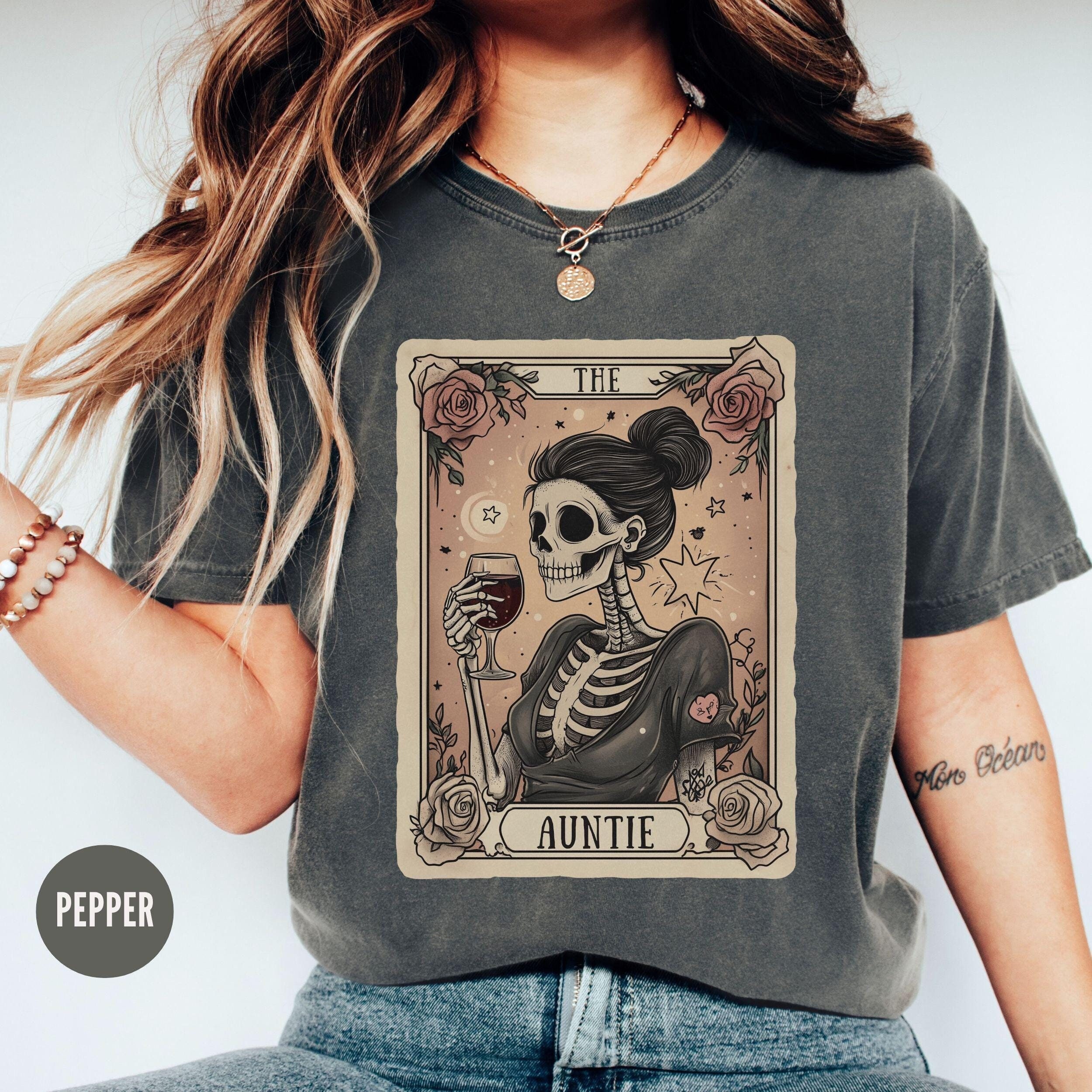 aunt tarot card shirt for women skeleton tee wine lover auntie shirt mothers day gift pregnancy reveal to sister sejcu