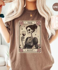 aunt tarot card shirt for women skeleton tee wine lover mothers day gift pregnancy reveal to sister ecavr