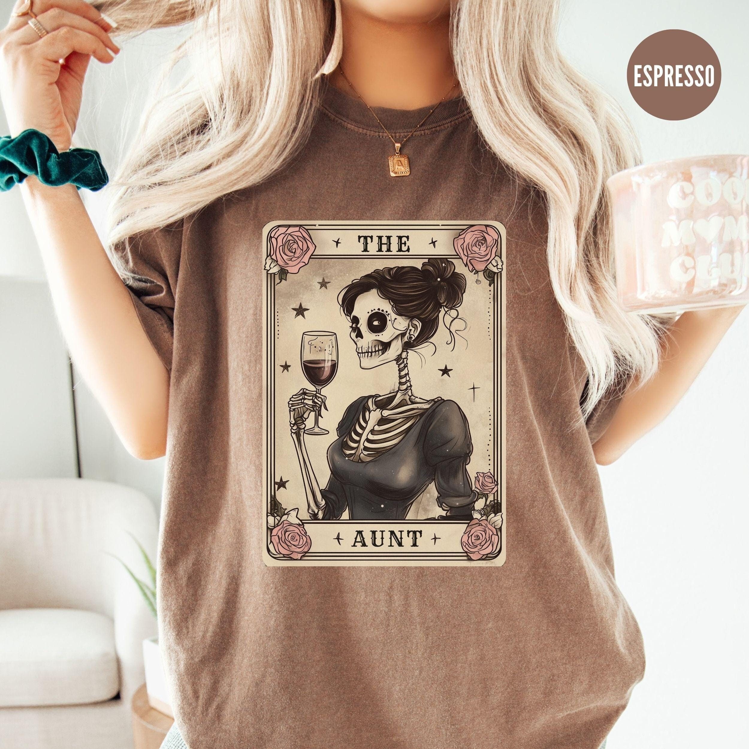 aunt tarot card shirt for women skeleton tee wine lover mothers day gift pregnancy reveal to sister ecavr