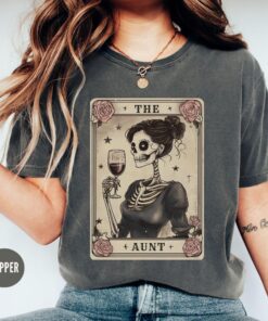 aunt tarot card shirt for women skeleton tee wine lover mothers day gift pregnancy reveal to sister zdkdq