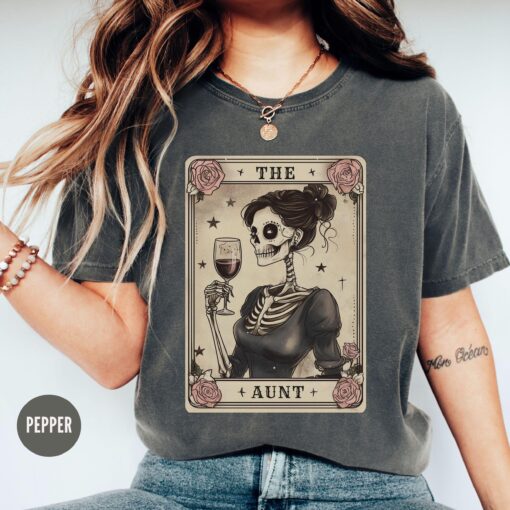 aunt tarot card shirt for women skeleton tee wine lover mothers day gift pregnancy reveal to sister zdkdq