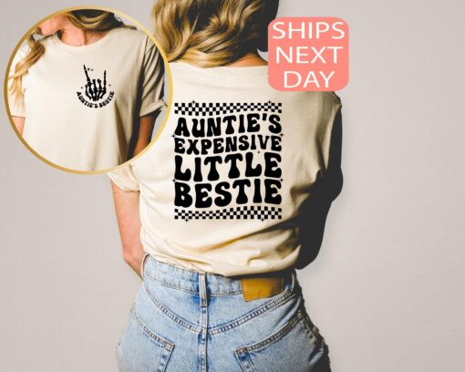 auntie bestie shirt for youth and adults cute gift for new aunt personalized nephew tee expensive little bestie shirt slmrj