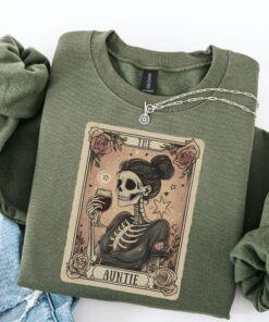 auntie tarot card sweatshirt for women skeleton shirt wine lover crewneck mothers day gift pregnancy reveal sweater jzs80