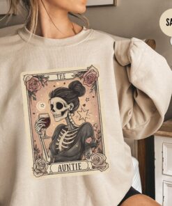 auntie tarot card sweatshirt for women skeleton shirt wine lover crewneck mothers day gift pregnancy reveal sweater loake