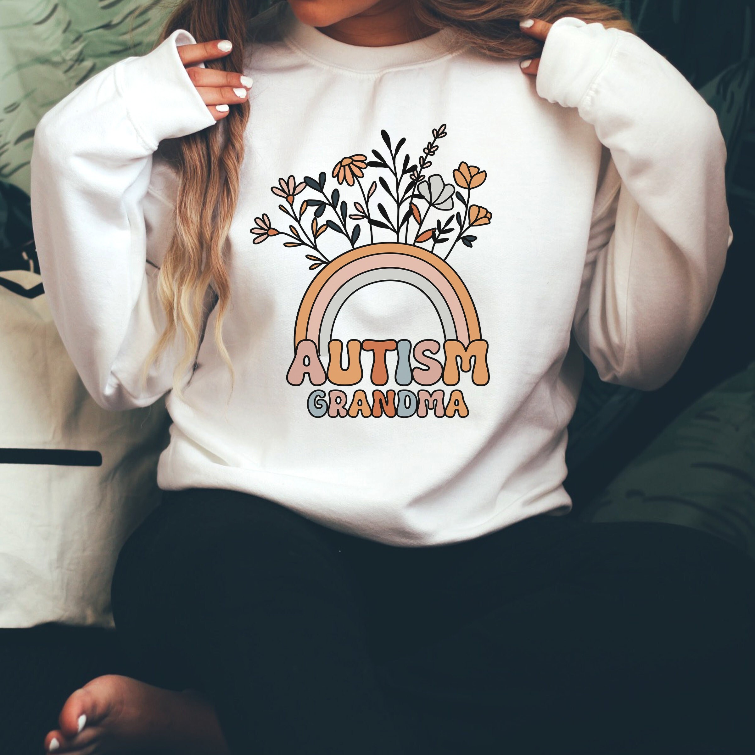 autism grandma shirt boho flower rainbow sweatshirt for autism support and teacher gifts