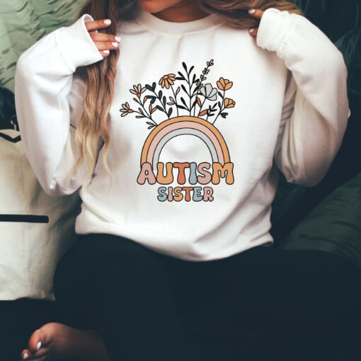 autism sister shirt boho flower rainbow sweatshirt family tee autism support gift for sister e2syo