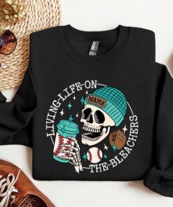 baseball mom sweatshirt sports mama shirt living life on the bleachers funny skull tee coffee lover gift for moms k3ou8