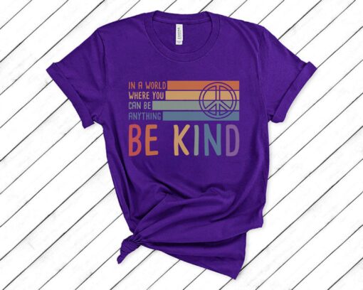 be kind t shirt for mental health awareness anti bullying rainbow design unisex shirt with peace sign lwowk