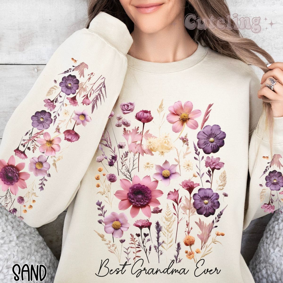 best grandma ever sweatshirt with vintage pressed flowers boho cottagecore design for new grandmother est 2024 g9jhb