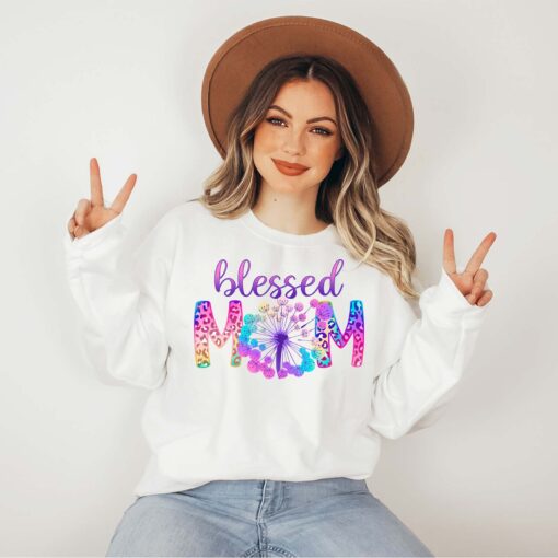 blessed mom sweatshirt for mothers day cute mama shirt with dandelion design mom life apparel for moms and moms to be eljtf
