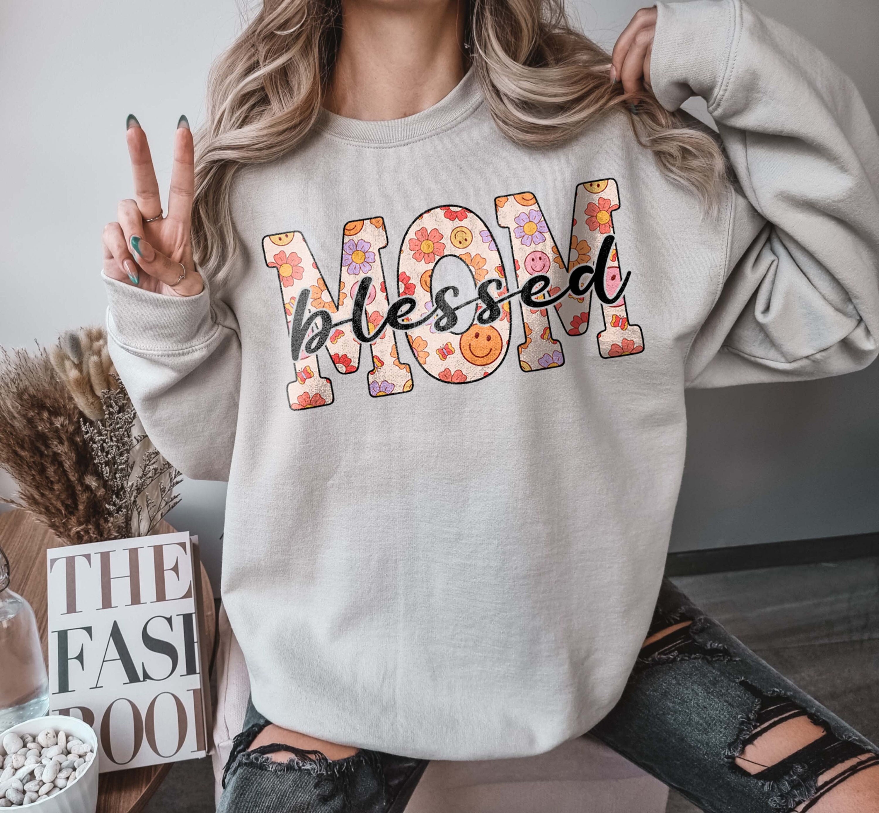 blessed mom sweatshirt for mothers day funny mom life sweater best mom gift groovy style for moms 4xlw2 scaled