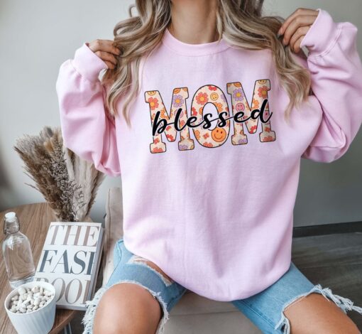 blessed mom sweatshirt for mothers day funny mom life sweater best mom gift groovy style for moms fkxfe scaled