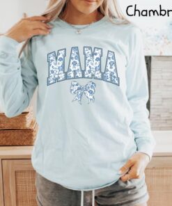 blue ribbon long sleeve mama shirt cute mom shirt for mothers day personalized mom gifts chinoiserie design s50nt