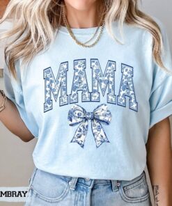 blue ribbon mama shirt cute floral bow tee for mothers day retro new mom gift vintage mom shirt aesthetic design im4yk