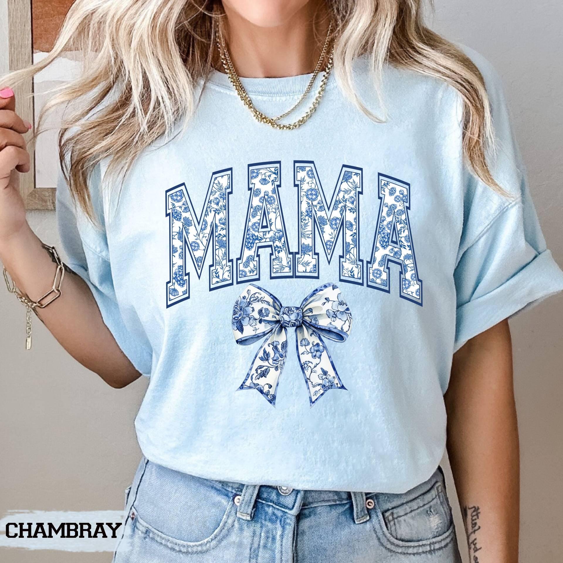 blue ribbon mama shirt cute floral bow tee for mothers day retro new mom gift vintage mom shirt aesthetic design im4yk