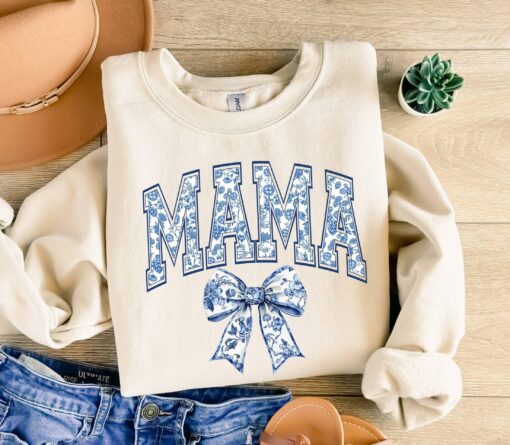 blue ribbon mama sweatshirt cute mom life shirt retro floral design perfect for mothers day gifts and new moms f6on0