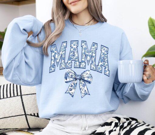 blue ribbon mama sweatshirt cute mom life shirt retro floral design perfect for mothers day gifts and new moms jylmj