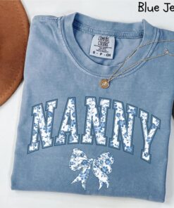 blue ribbon nanny shirt for mothers day cute mom shirt with bow chinoiserie design girly aesthetic gift for grandma kcoon