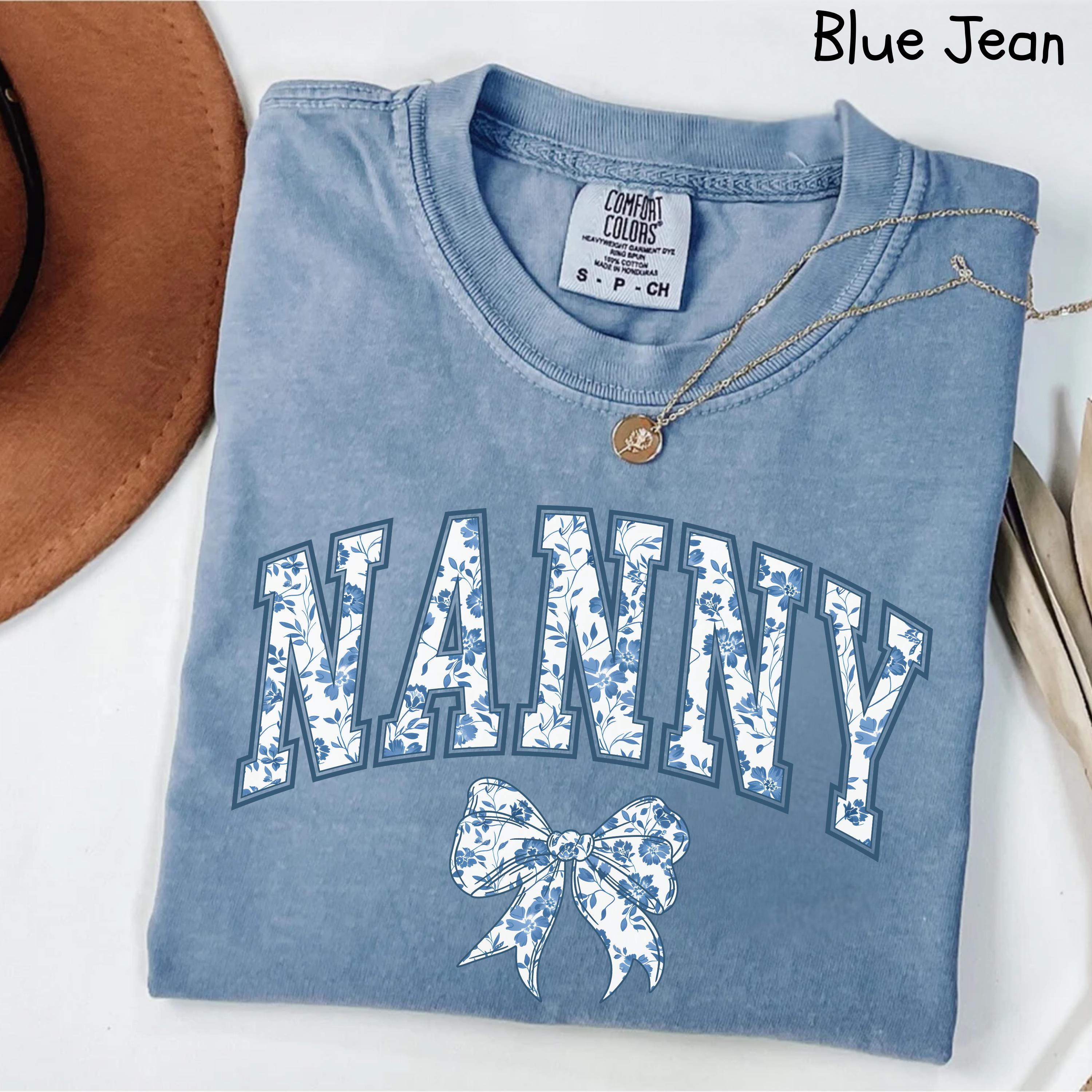 blue ribbon nanny shirt for mothers day cute mom shirt with bow chinoiserie design girly aesthetic gift for grandma kcoon