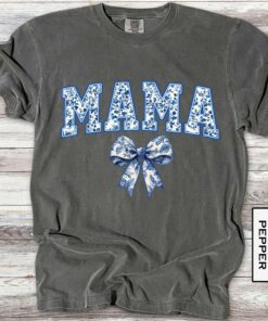 blue toile mama bow shirt for new moms cute girly aesthetic tee perfect for mothers day and personalized mom gifts qijrh