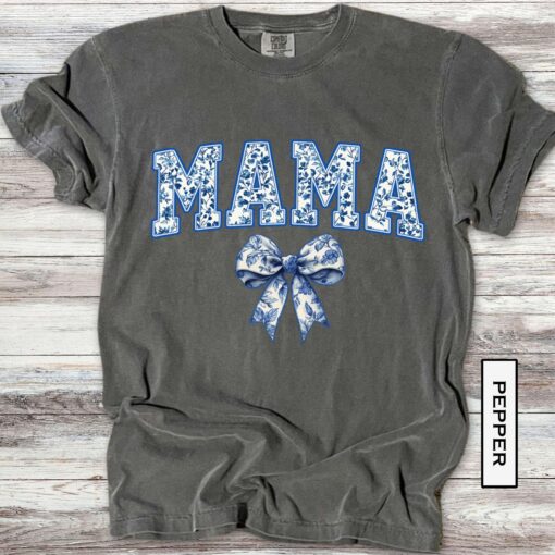 blue toile mama bow shirt for new moms cute girly aesthetic tee perfect for mothers day and personalized mom gifts qijrh scaled