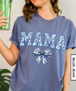 blue toile mama bow shirt for new moms cute girly aesthetic tee perfect for mothers day and personalized mom gifts weix6