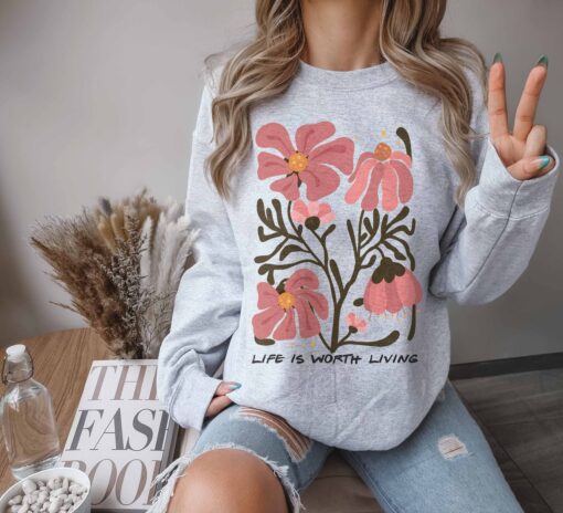 boho floral sweatshirt for moms retro wildflower crewneck nature tee botanical lover gift for mothers day jbd7g scaled