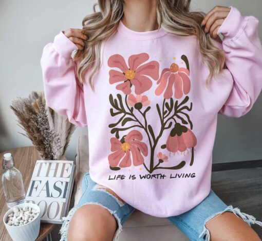 boho floral sweatshirt for moms retro wildflower crewneck nature tee botanical lover gift for mothers day uuss7 scaled
