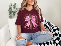 breast cancer awareness pink bow cross shirt with bible verse the comeback is always breast cancer tee nozww