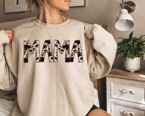 buffalo plaid mama sweatshirt with cow pattern for moms to be cute western mom shirt unique mom gift idea kmhjs