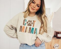 cat mama sweatshirt for pet lovers cat mom leopard print hoodie womens cat themed gifts mothers day shirt prjih