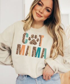 cat mama sweatshirt for pet lovers cat mom leopard print hoodie womens cat themed gifts mothers day shirt prjih