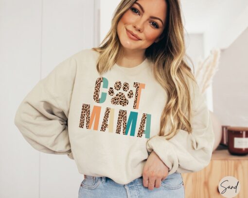 cat mama sweatshirt for pet lovers cat mom leopard print hoodie womens cat themed gifts mothers day shirt prjih