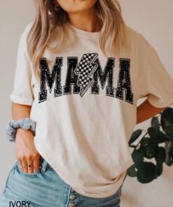 checkered bolt mama t shirt for strong women graphic tee distressed style cute mom life shirt ideal for mothers day gifts vlalj