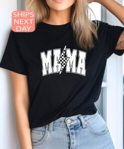 checkered lightning bolt mama shirt retro 90s mom life tee trendy mothers day shirt for moms and motherhood celebrations w7ite