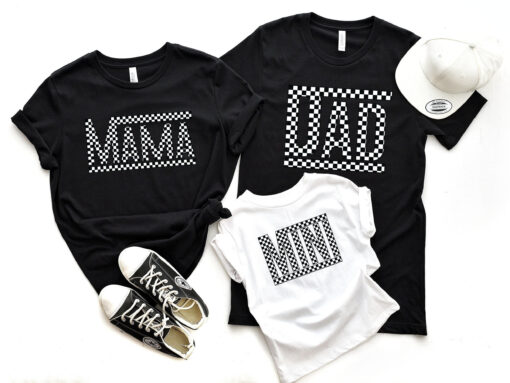 checkered mama dad mini family matching t shirt cute family tee for mom dad and kids best family gift idea 3anle