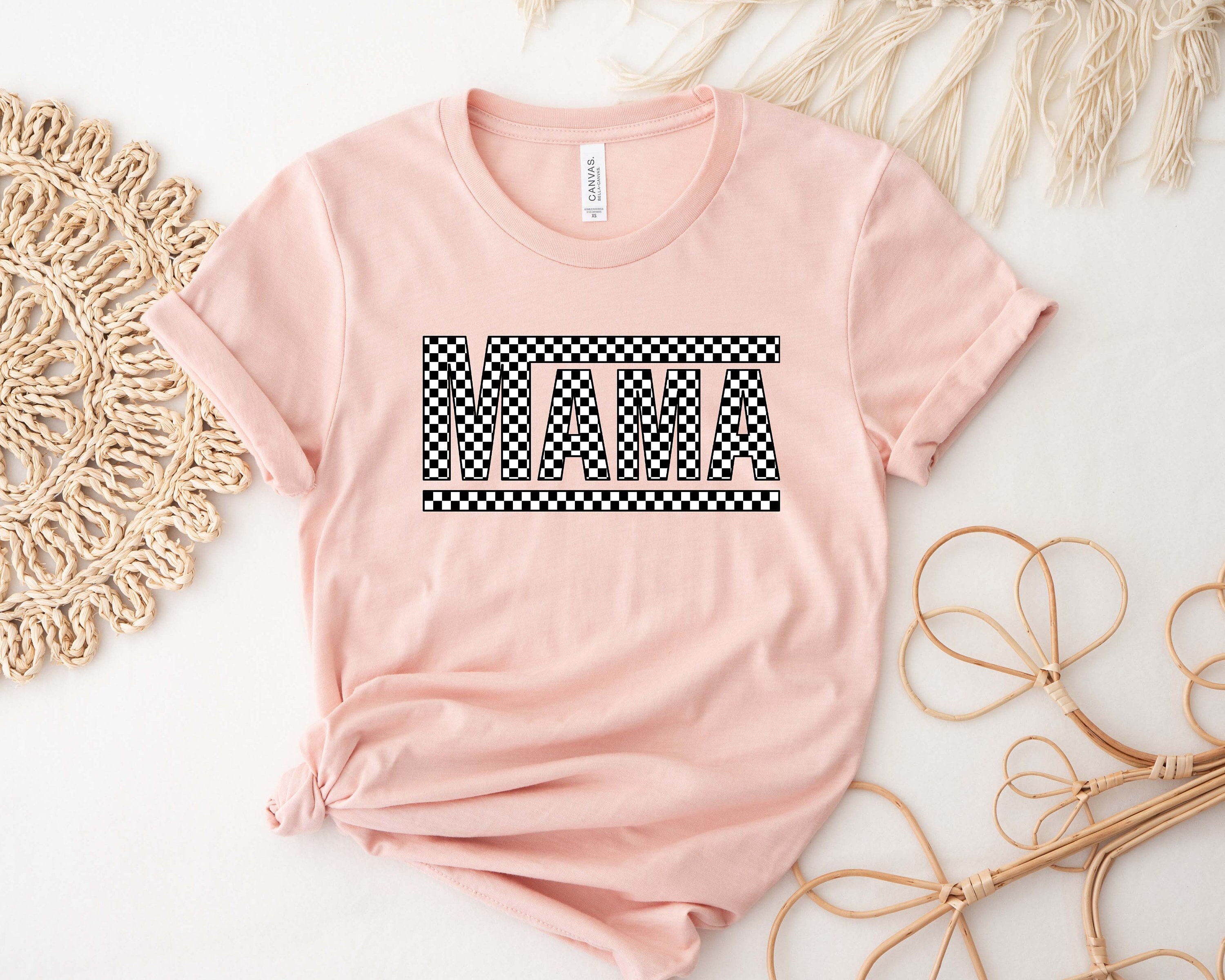 checkered mama shirt boho mom life tee cute varsity letter design trendy crewneck for mothers day gifts and new moms 2rkd5 scaled