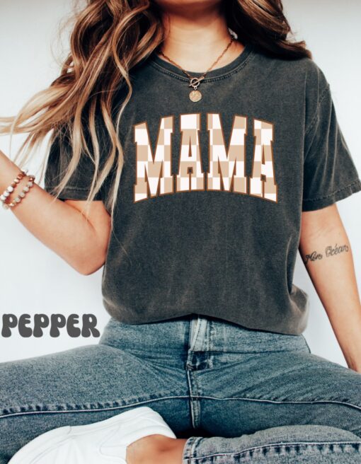 checkered mama shirt cute mom t shirt varsity letter design trendy crewneck for mothers day gifts and new moms rnjro scaled