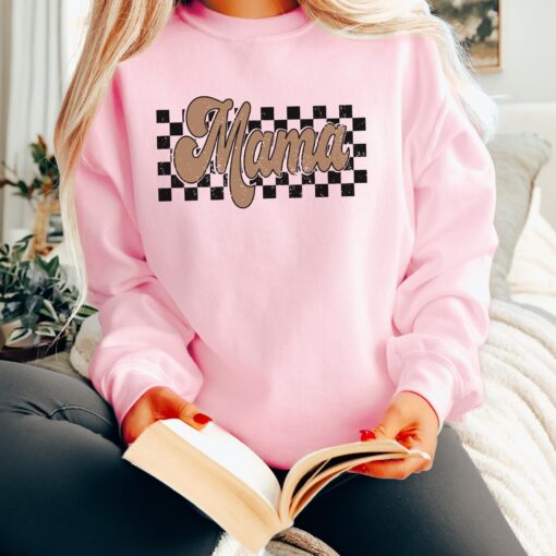 checkered mama sweatshirt retro crewneck mom life shirt for new moms and mothers day gifts
