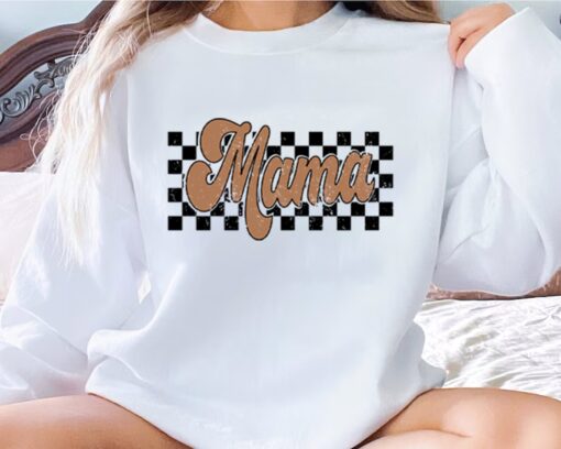 checkered retro mama sweatshirt for moms varsity crewneck funny mom shirt ideal for mothers day gifts and mom life ktpmb