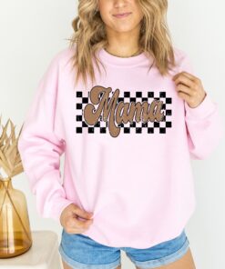 checkered retro mama sweatshirt for moms varsity crewneck funny mom shirt ideal for mothers day gifts and mom life oozmx