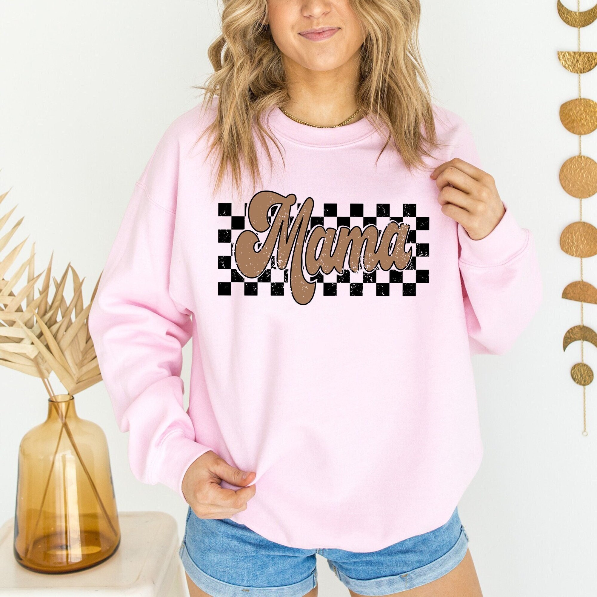 checkered retro mama sweatshirt for moms varsity crewneck funny mom shirt ideal for mothers day gifts and mom life