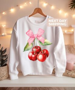 cherry bow sweater for women aesthetic hoodie cute pink ribbon sweatshirt stylish coquette fashion top lwhpq