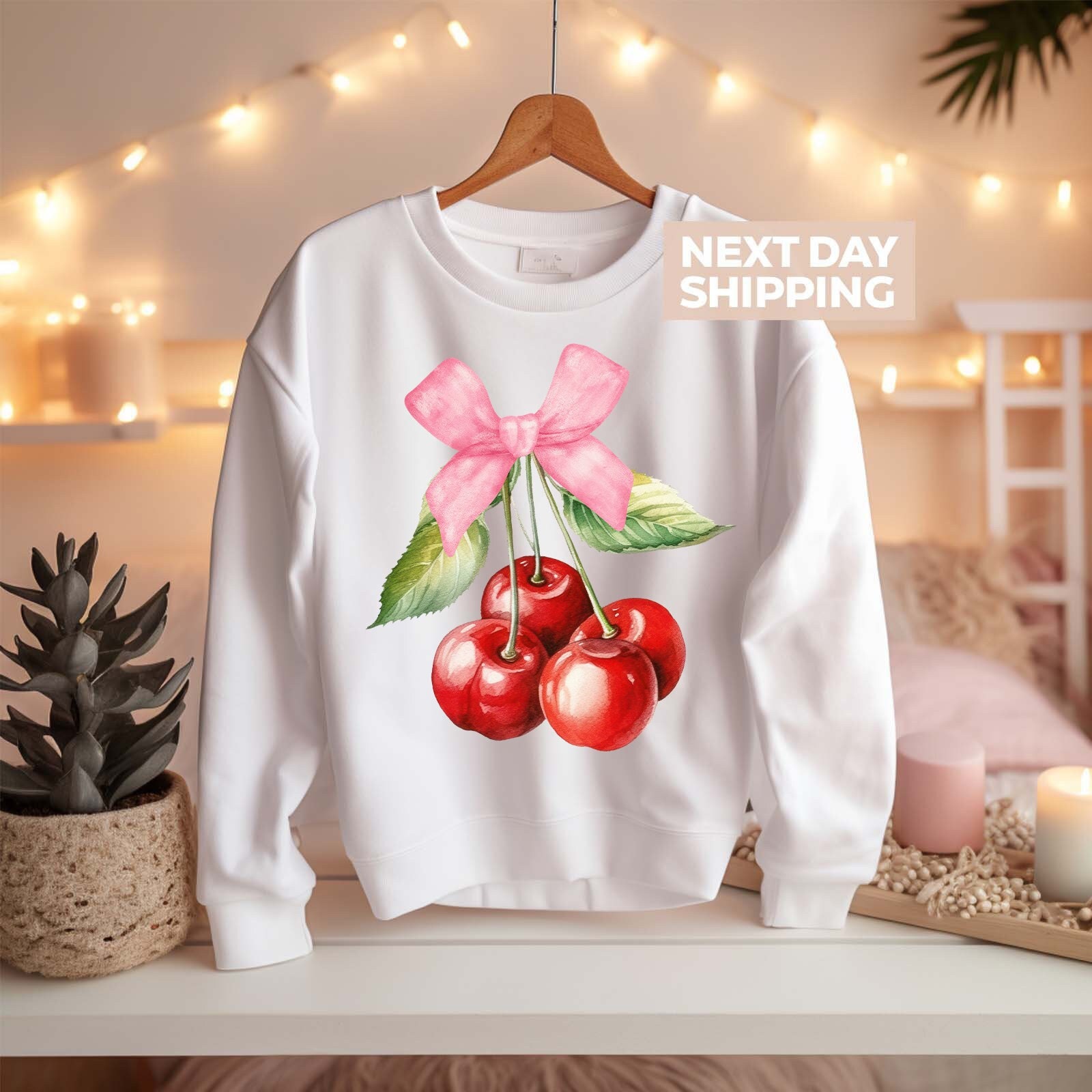 cherry bow sweater for women aesthetic hoodie cute pink ribbon sweatshirt stylish coquette fashion top lwhpq